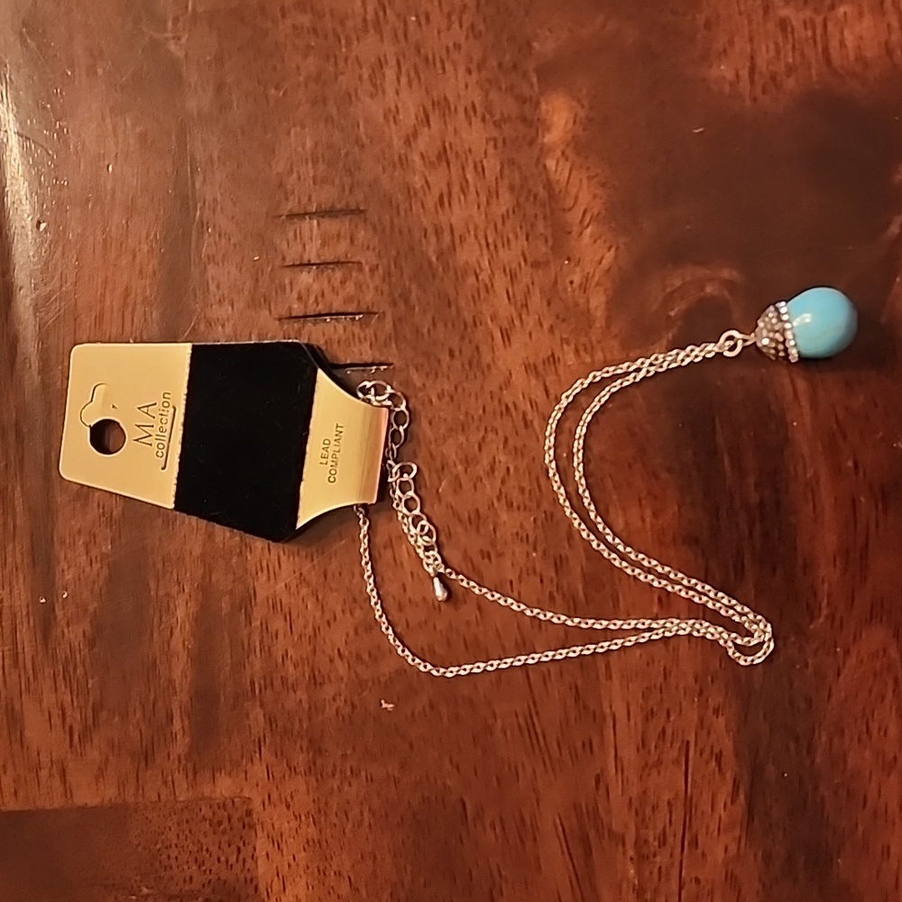 MA Collection Silver Necklace with Turquoise Bead Pendant